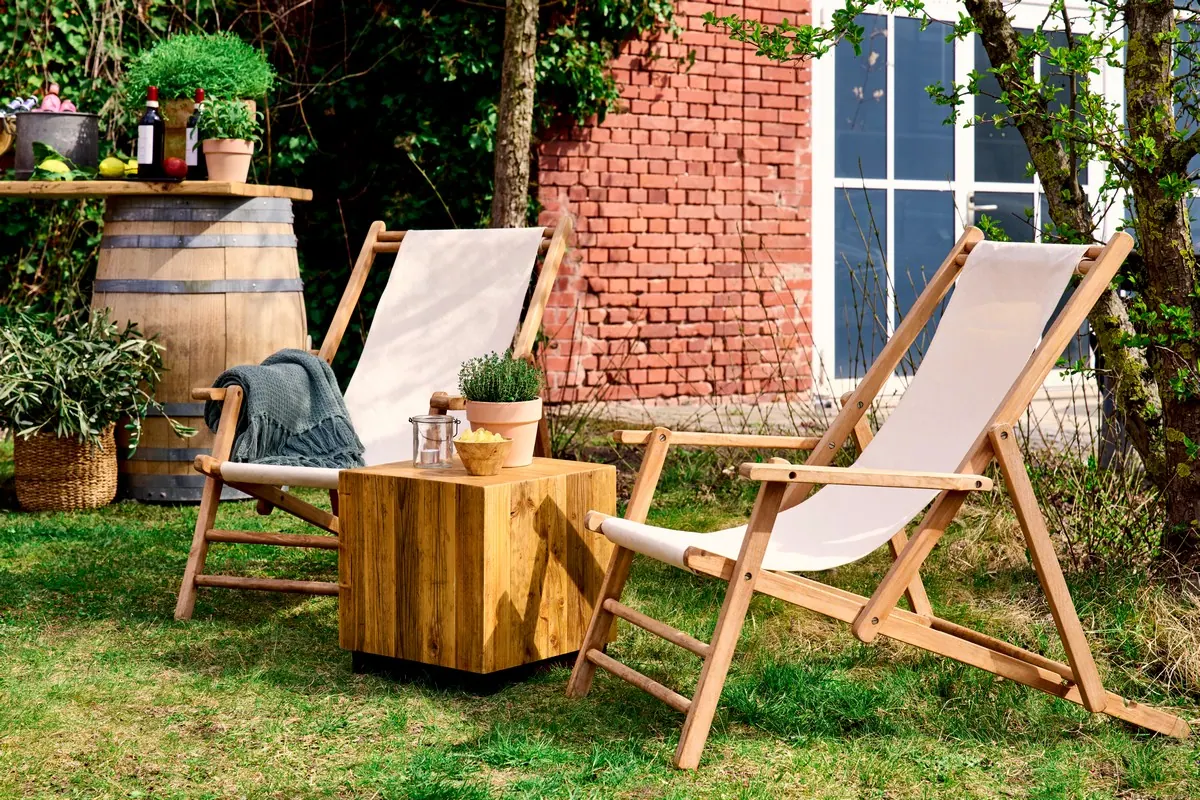 Beach Lounger Teak mit Stoffbezug Ansicht 3