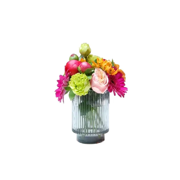 Frische Blumendekoration bunt – Stehtisch