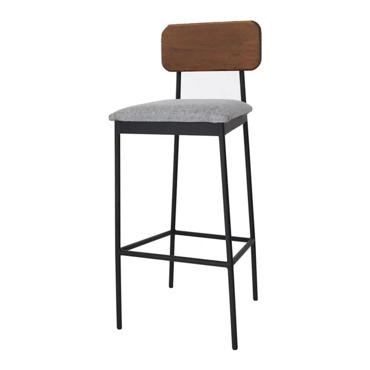 Barhocker Bernie Sitzauflage grau Lehne Holz dunkel